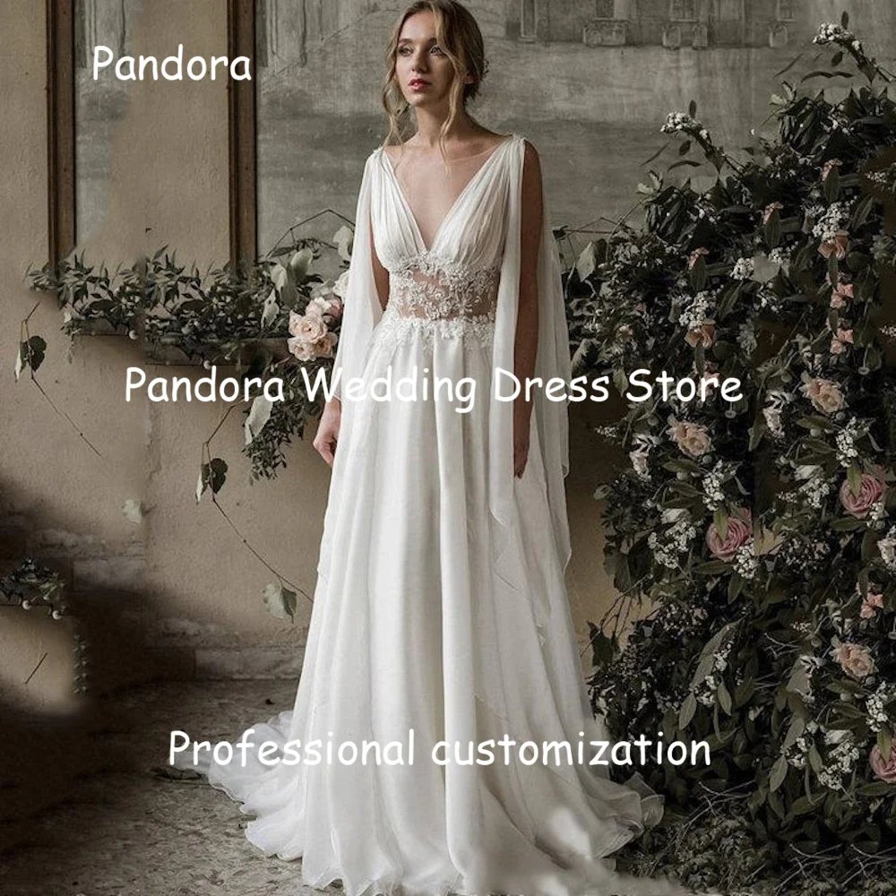 

Pandora Chiffon A-line V-neck Appliques Ruffle Ivory Pretty Bride Dresses Elegant Formal Wedding Dresses For Woman Floor-length
