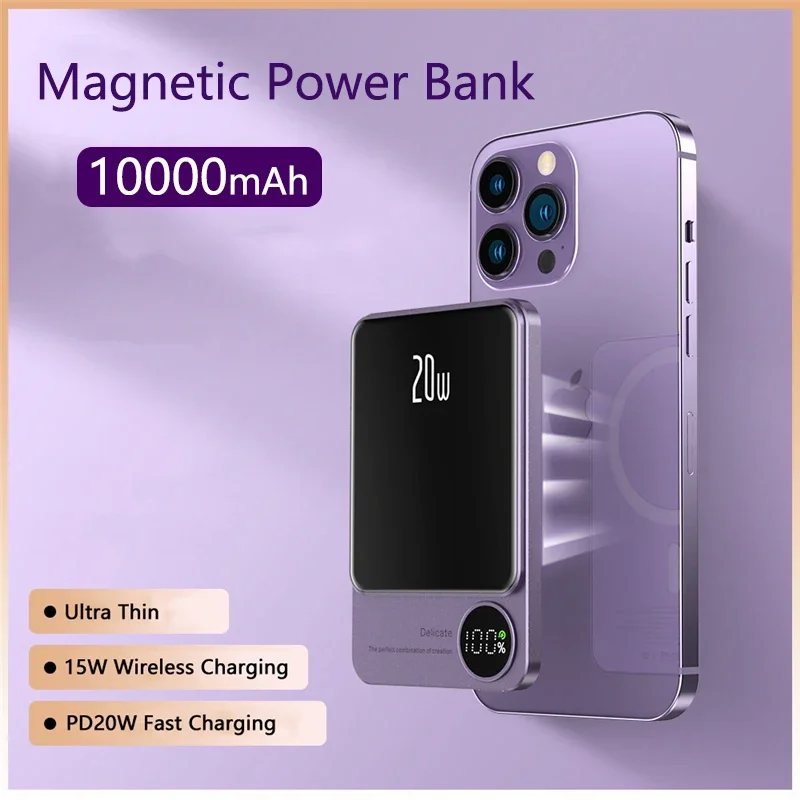

Wireless Magnetic Power Bank 10000mAh 22.5W Fast Charging Portable External Battery Charger for iPhone 11/12/13/14/15 Heavy Duty