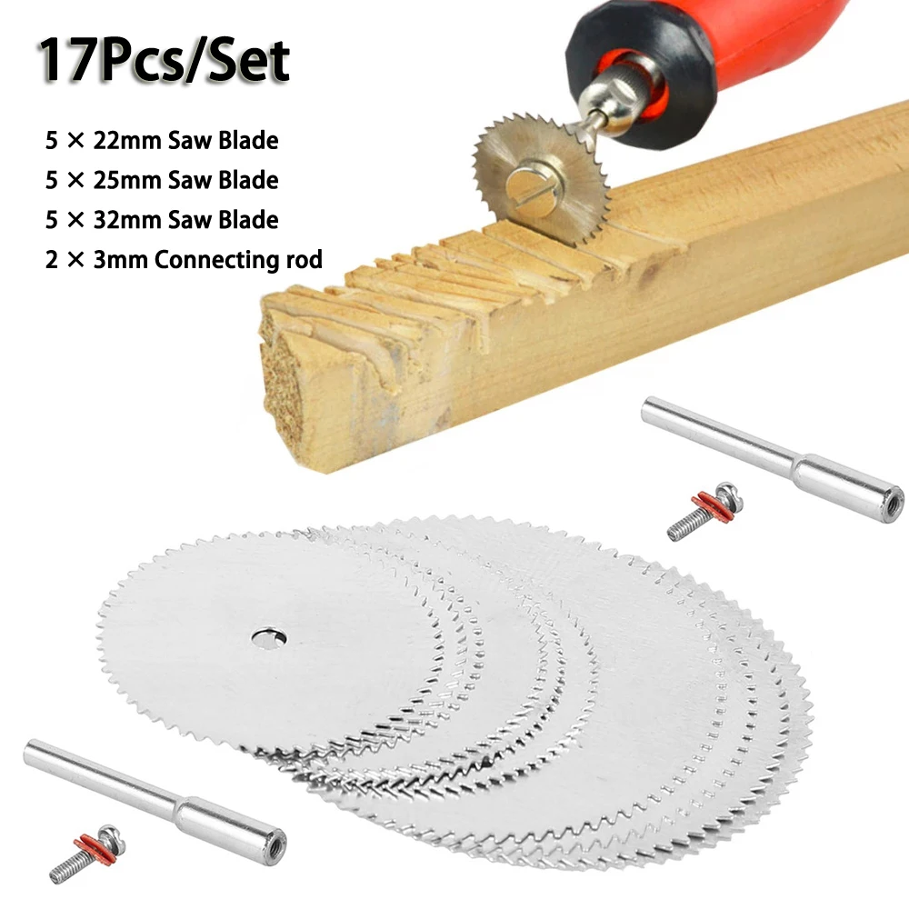 

17Pcs Set 22/25/32mm Mini Circular Saw Blades HSS Cutting Discs W/ Connecting Rod For Cutting Plastic Wood Power Tools Parts