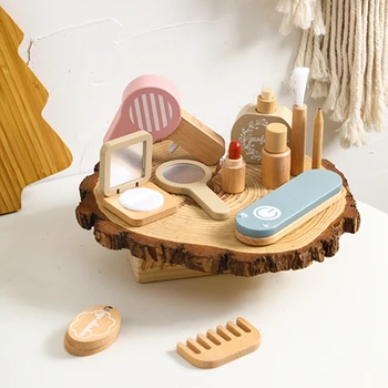 Children Wooden Dresser Make-up Toy Simulation Makeup Baby Pretend Toy Girls Play House Beauty Fashion Toy Cosmetics Set Gift