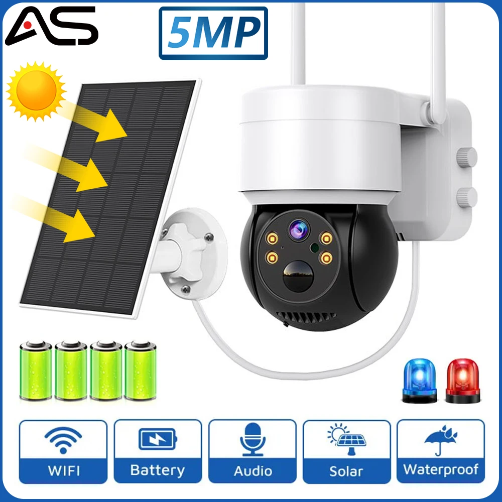 

WiFi Solar Camera Outdoor Night Vision PTZ IP Camera With Solar Panel Recharge Battery 5MP CCTV Video Surveillance IP66 Cameras