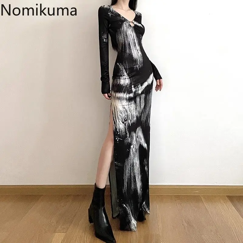 

Женское винтажное платье-туника с V-образным вырезом и длинным рукавом