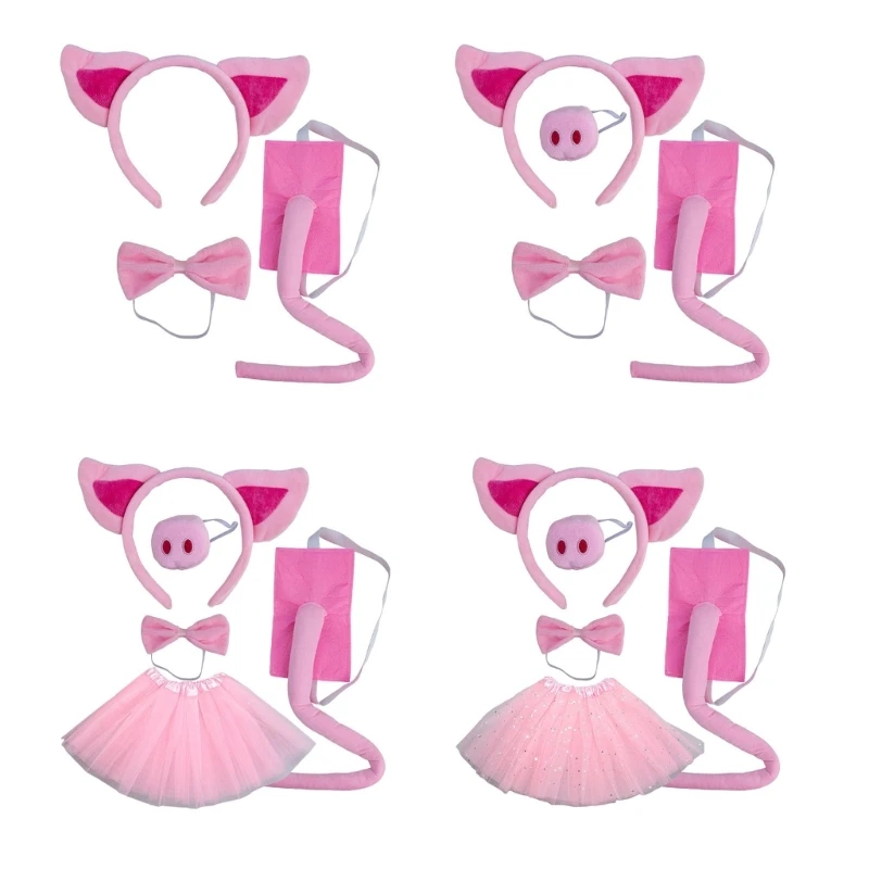 

3/4/5Pcs Kids Girls Cosplay Pig Costume Set Animal Ears Headband Nose Bow Tie Fancy Accessories for Party Stage Wear