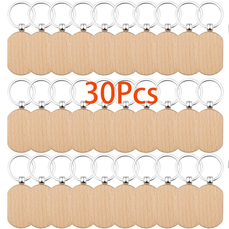 

30Pcs Blank Rectangle Wooden Key Chain DIY Promotion Wood Keychains Wedding Gift