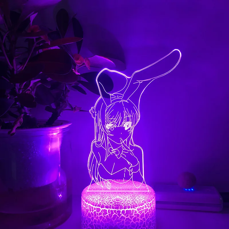 

3D Illusion Led Nightlights ANIME Light Lamp Multi Color Changing Lampara BUNNY GIRL SENPAI MAI SAKURAJIMA KAWAII For Xmas Gift