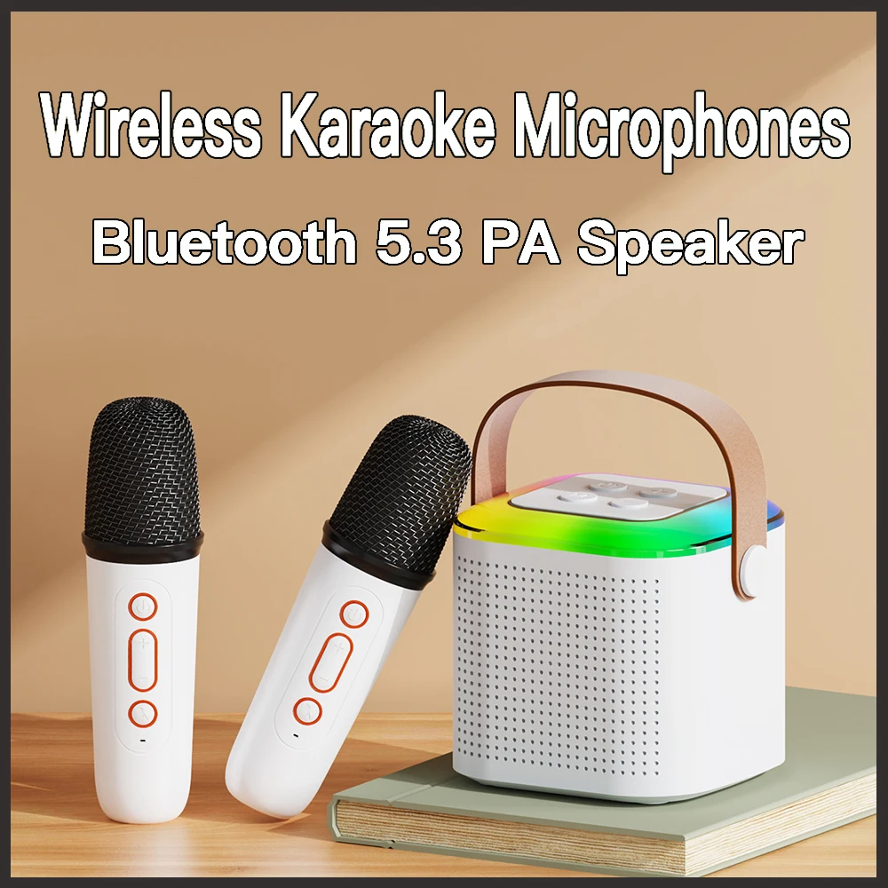 

New Wireless Dual Microphones Karaoke Machine KTV Bluetooth 5.3 PA Speaker HIFI Stereo Surround With 1-2 Wireless Microphone