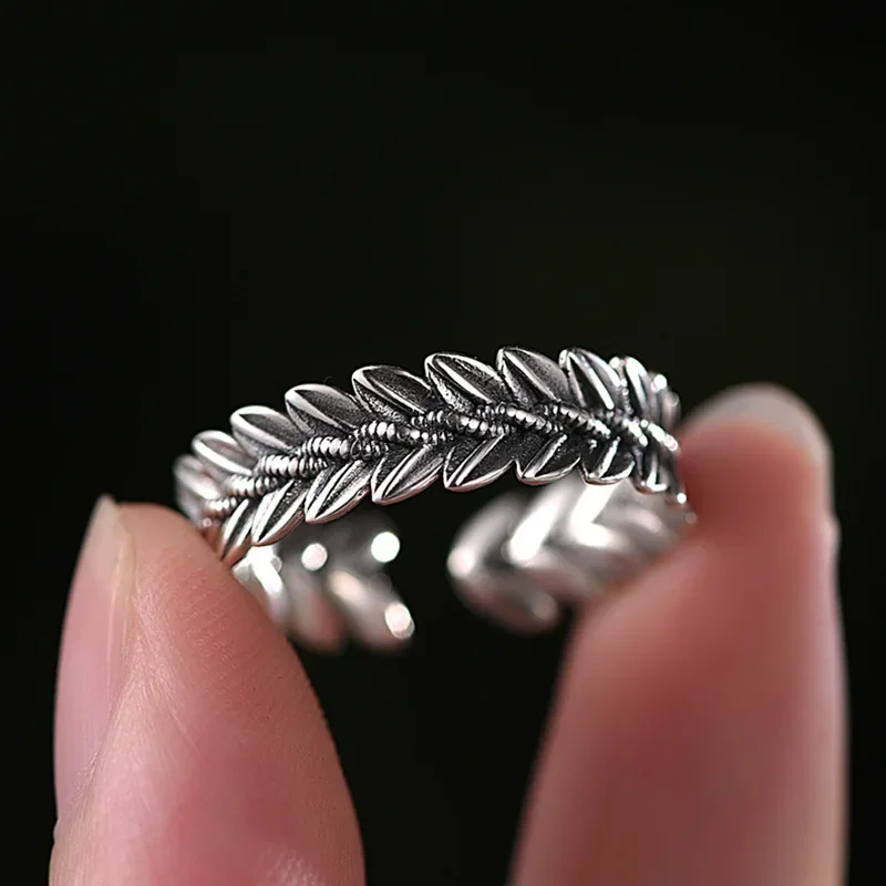 

925 Sterling Silver Ear of Wheat Ring for Women Men Lover Couple Accessories Weave Texture Retro Opening Jewelry Dropshipping