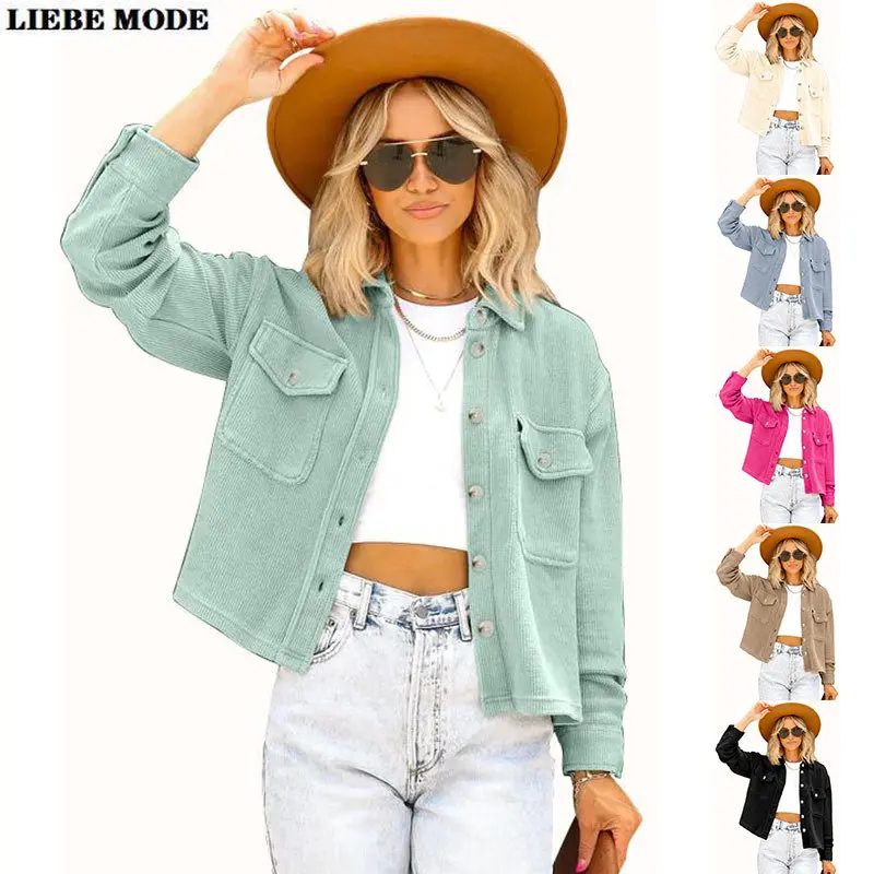 Women's Corduroy Jacket Autumn Short Coat Black Khaki Jackets Casual Tops Green Red Loose Pocket Shirt Tops Lady Outerwear
Women's Corduroy Jacket Autumn Short Coat Black Khaki Jackets Casual Tops Green Red Loose Pocket Shirt Tops Lady Outerwear
