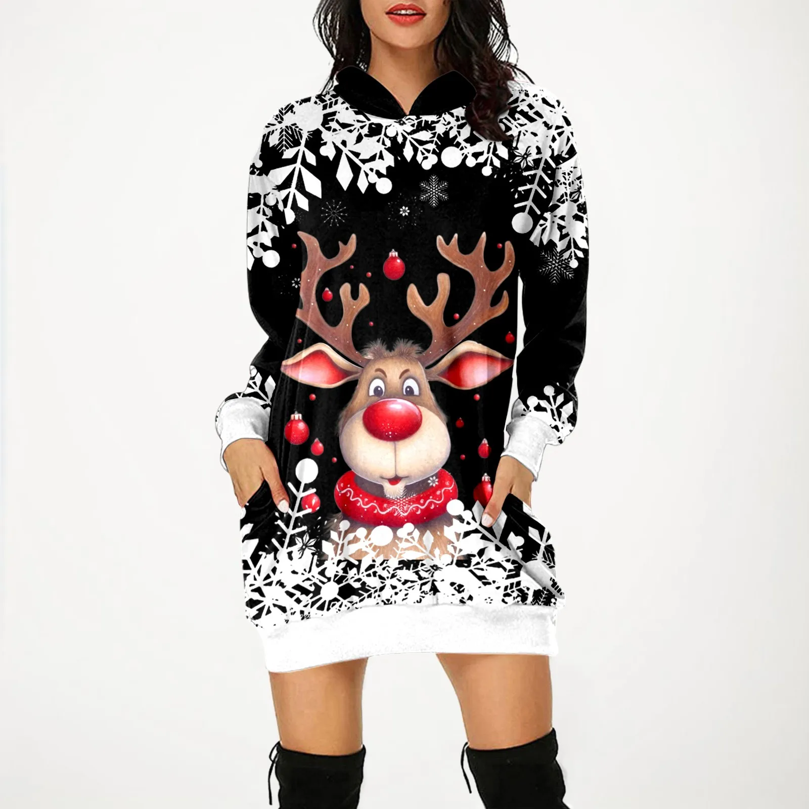 2023 New Women's Casual Christmas Print Long Sleeve Pocket Hoodie Loose Dress Autumn Female Ugly Christmas New Year Daily Outfit
2023 New Women's Casual Christmas Print Long Sleeve Pocket Hoodie Loose Dress Autumn Female Ugly Christmas New Year Daily Outfit