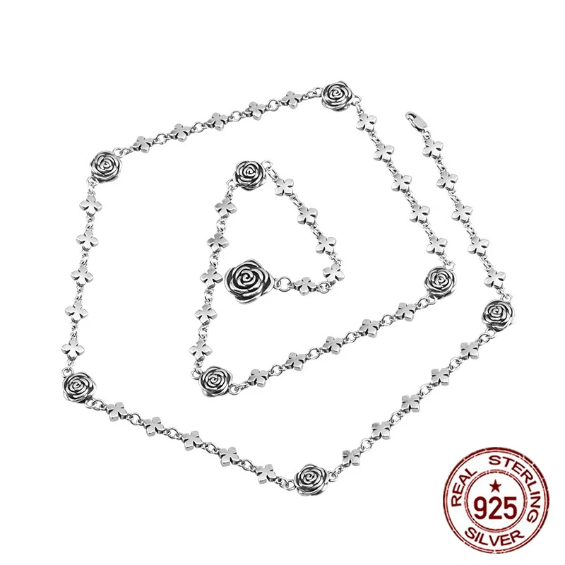 

Ожерелье из серебра S925 пробы, винтажное ювелирное изделие, персонализированная Длинная цепочка в виде розы для свитера, модная цепочка для влюбленных, подарок