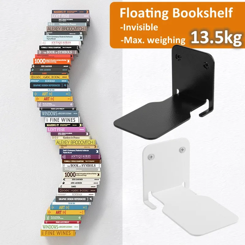 

Wall Floating Bookshelf Stainless Steel Mount Holder Display Album Ledge Mounted Storage Rack Book Stand Home Office Stationery