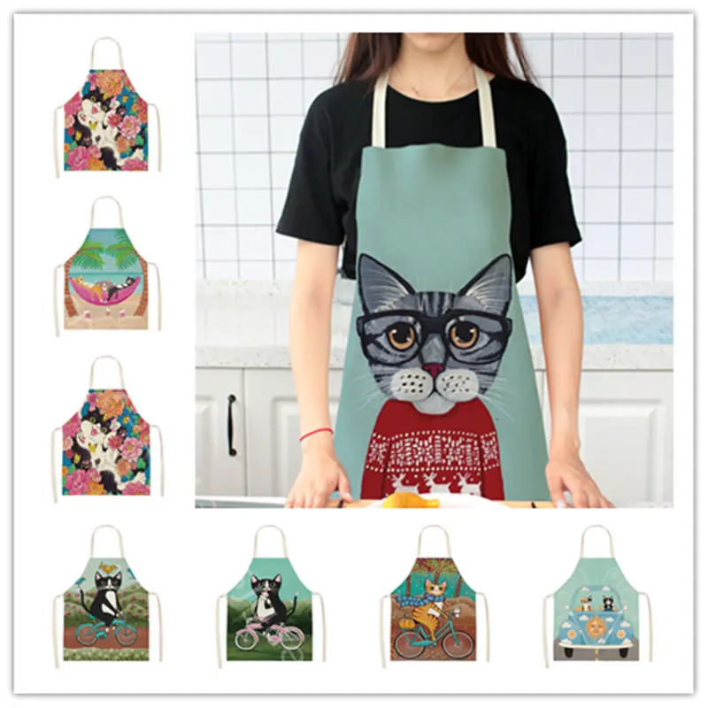 Cute Cartoon Cat Linen Apron Kitchen Cooking Pinafore Kids Family Game Sleeveless Delantal Home Household Women Cocina Aprons 
Cute Cartoon Cat Linen Apron Kitchen Cooking Pinafore Kids Family Game Sleeveless Delantal Home Household Women Cocina Aprons