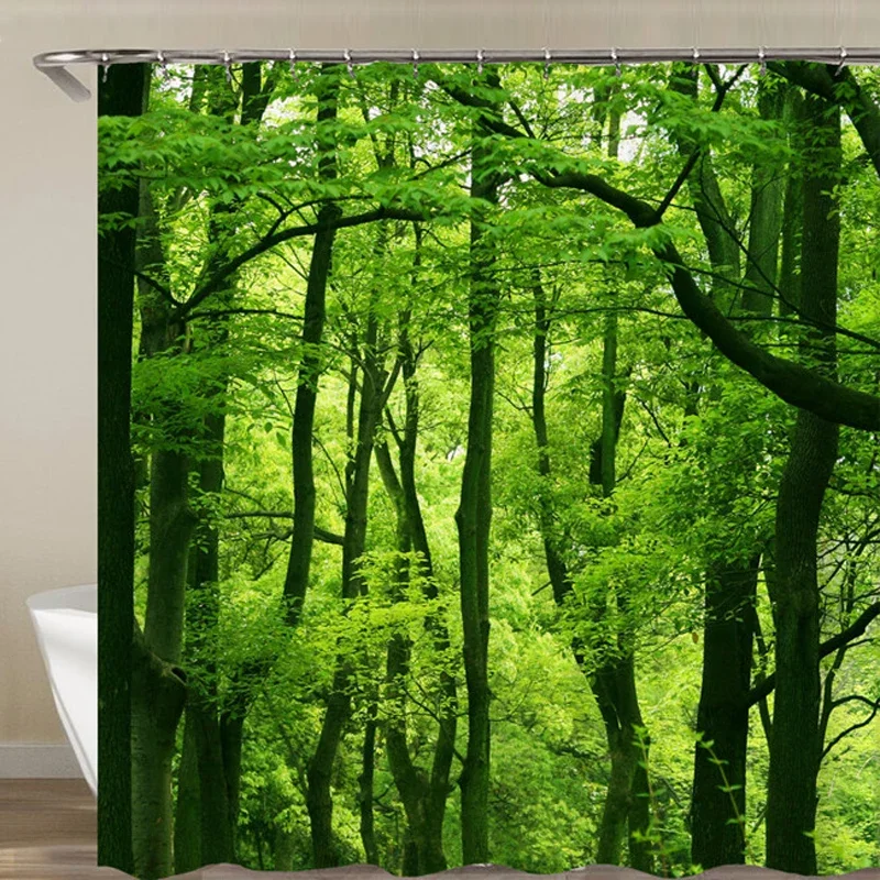 

Green Forest Trees Scenery Bath Curtain Shower Curtains Bathroom Waterproof Polyester Fabric 3d Printed Bath Screen 12 Hooks Mat