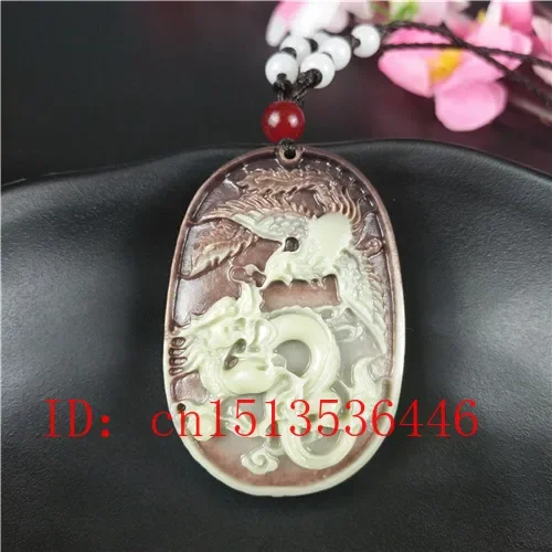 

Natural jade Dragon Phoenix Pendant Beads Necklace Charm Jewellery Fashion Accessories Hand-Carved Man Lucky Amulet Gifts