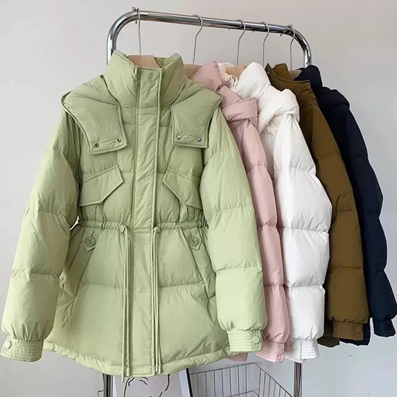 Down jacket women's mid length 2023 winter new hooded thick and warm waist drawstring white duck down loose fitting jacket
Down jacket women's mid length 2023 winter new hooded thick and warm waist drawstring white duck down loose fitting jacket
