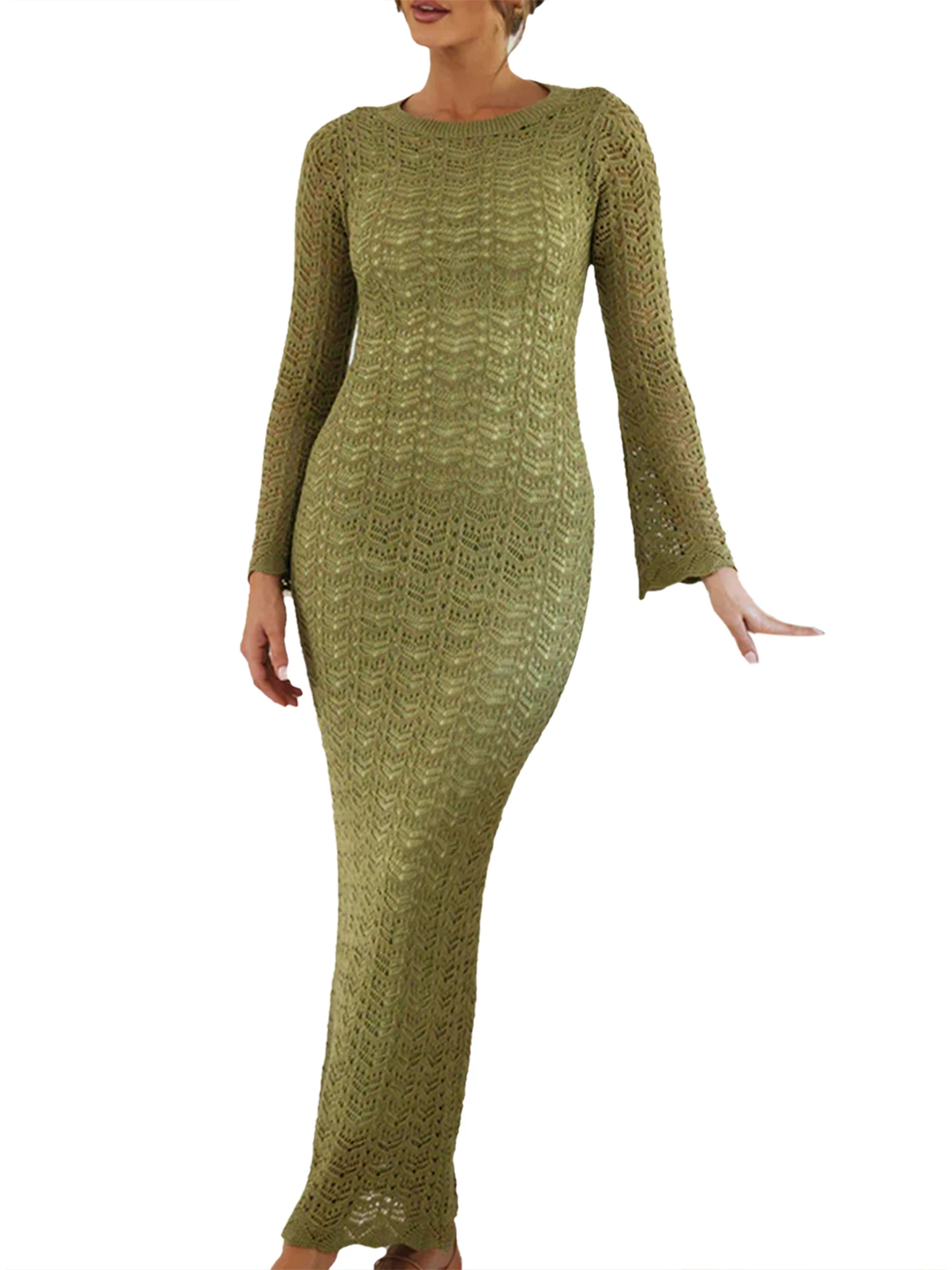 

Y2k Women s V-Neck Knit Dress with Cut-Out Details Solid Color Bodycon Long Sleeve Dress for Summer Beachwear