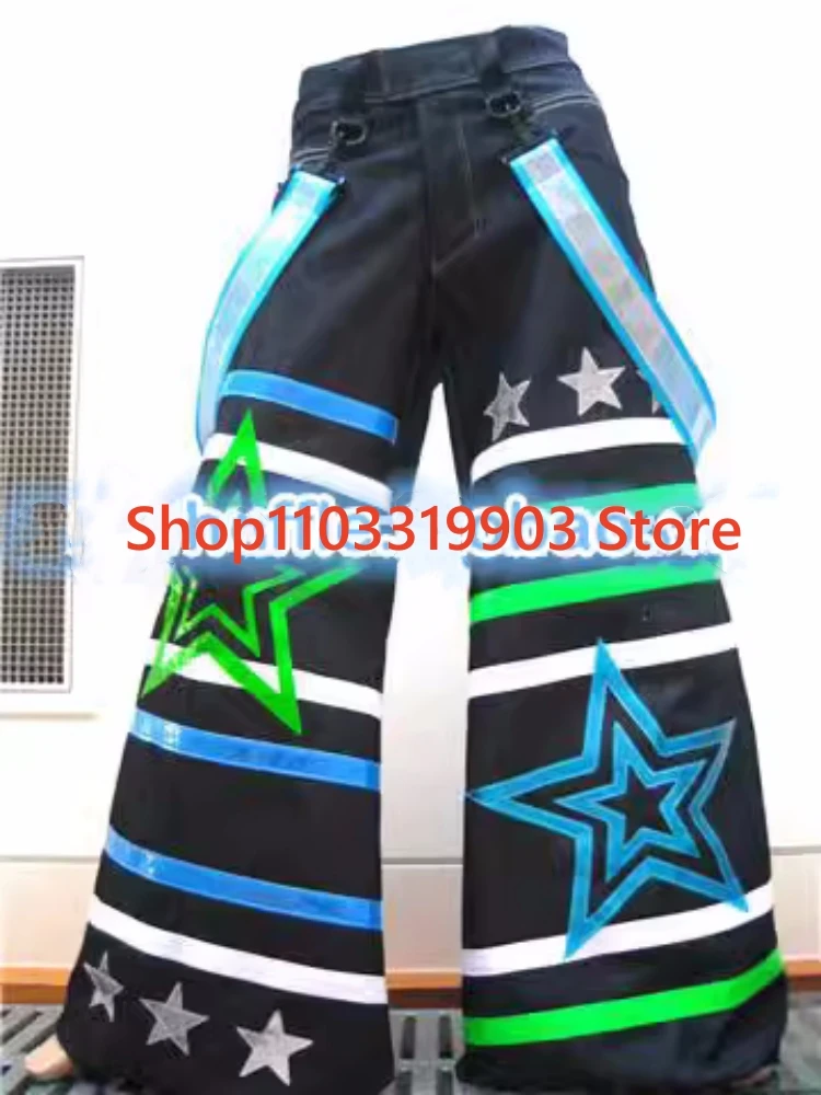 

Unisex Cool Stars Pattern Reflective Strip Night Vision Pants Shuffle Ghost Dancing Pants Luminous Death Trousers Teens Clothing