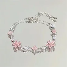 Exquisite Shiny Zircon Cherry Blossom Bracelet For Women Korean Fashion Bow Wave Moon Charm Bracelets Girls Party Jewelry Gift