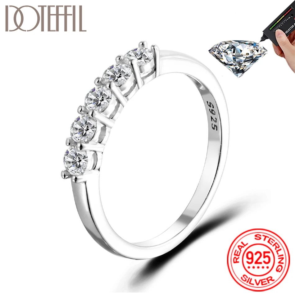 

DOTEFFIL D Color 3mm VVS1 Five Moissanite Ring S925 Sterling Silver White Gold 0.5CT Diamond with GRA for Women Jewelry