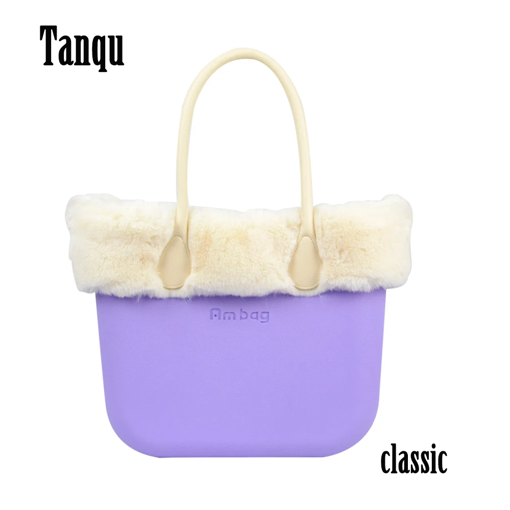 

New Winter Women Obag Style Waterproof Classic Ambag EVA Handbag with Lining Insert Leather PU Handles Faux Rabbit Plush Trim