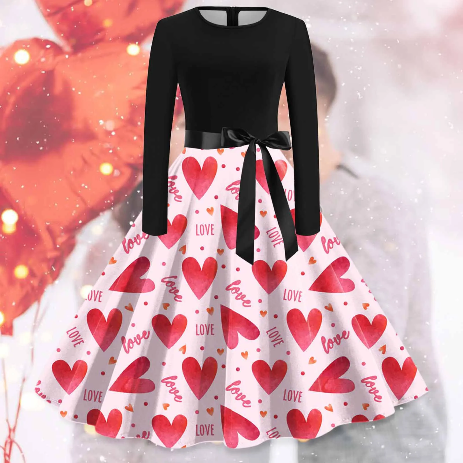 Romantic Party Dresses Women Vintage Long Sleeve O Neck Valentine's Day Print 1950s Housewife Evening Party Prom Beach Dress
Romantic Party Dresses Women Vintage Long Sleeve O Neck Valentine's Day Print 1950s Housewife Evening Party Prom Beach Dress