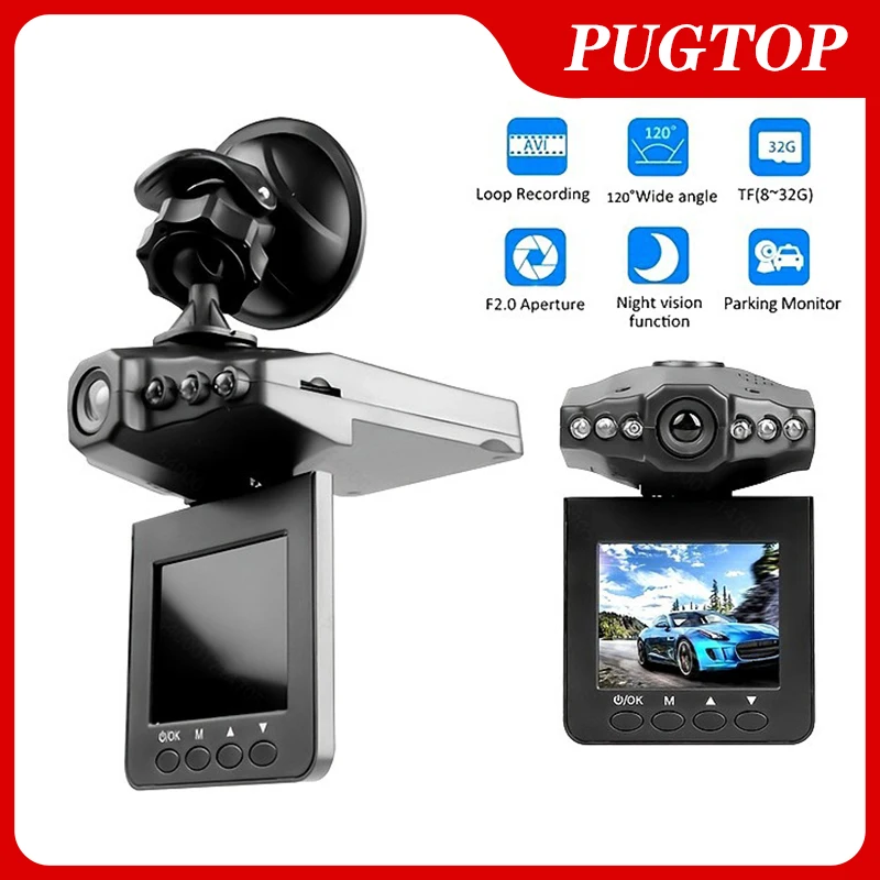 

PUGTOP 2.2Inch 1080P Front Dash Dam Car Camera DVR Fill light 120 Degree Wide Angle Dash Cam Vehicle Road Dash Video Recorder