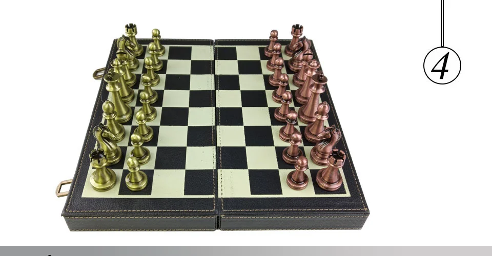 Easytoday Folding Chess Synthetic Leather Chessboard Solid Wood Chess Box Metal Chess Pieces High-quality Table Games Set Gift (4)