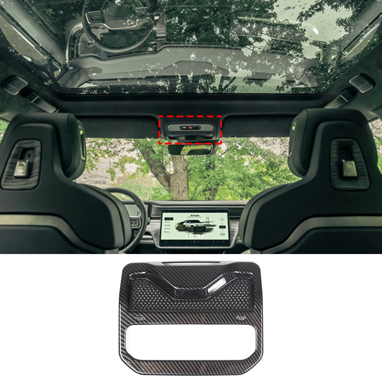 For Rivian R1S R1T 2022 ABS Carbon Fiber/Matt Black Car Front Row Reading Lights Frame Cover Trim Interior Car Accessories
For Rivian R1S R1T 2022 ABS Carbon Fiber/Matt Black Car Front Row Reading Lights Frame Cover Trim Interior Car Accessories