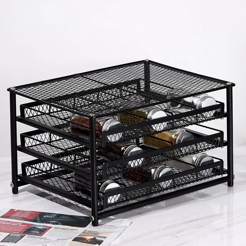 

Pull-out Foldable and Contractible Three-Layer Countertop Kitchen Bathroom Storage Seasoning Rack Cruet Shelf