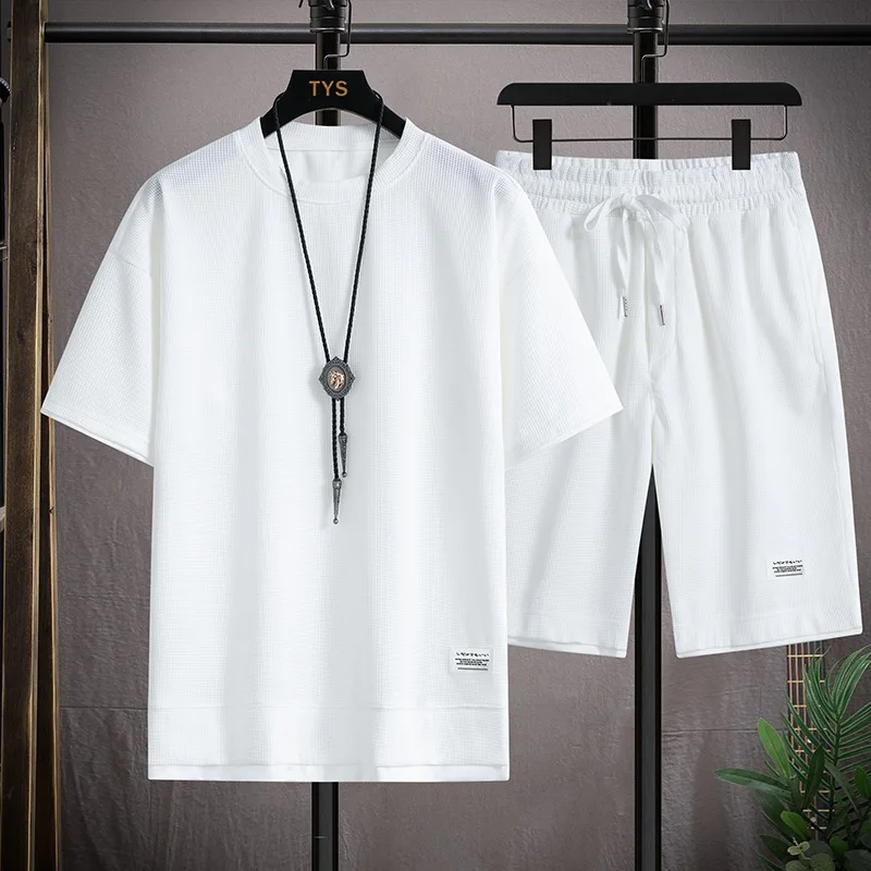 Men T-shirt And Waffle Shorts Set, Outdoor Casual Sportswear,Solid Color Sportswear Two Loose Fake Suits, Summer conjunto hombre
Men T-shirt And Waffle Shorts Set, Outdoor Casual Sportswear,Solid Color Sportswear Two Loose Fake Suits, Summer conjunto hombre
