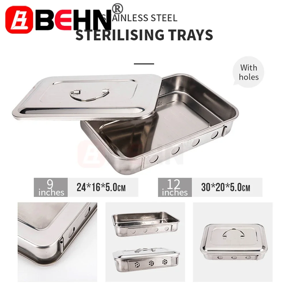 

Dental 304 Square Plate with Hole Cover Thick Stainless Steel Sterilization Tray Box Equipment and Surgical Instruments