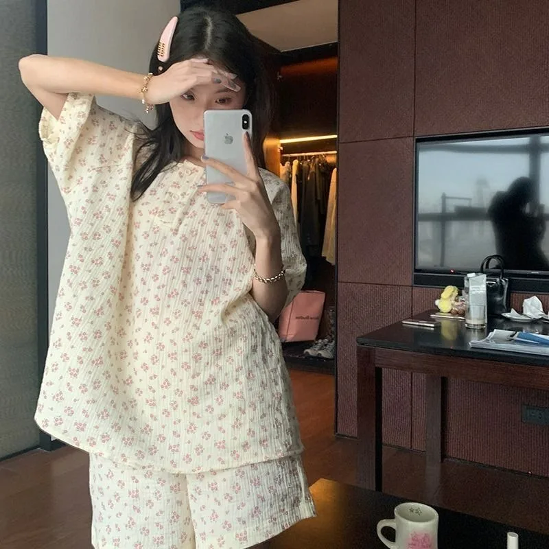 Floral Sleepwear Women Pajama Sets Korean Piiama Sets 2 Pieces Ruffle Night Wears Short Sleeve Pyjamas Summer Home Suit 2024 New
Floral Sleepwear Women Pajama Sets Korean Piiama Sets 2 Pieces Ruffle Night Wears Short Sleeve Pyjamas Summer Home Suit 2024 New