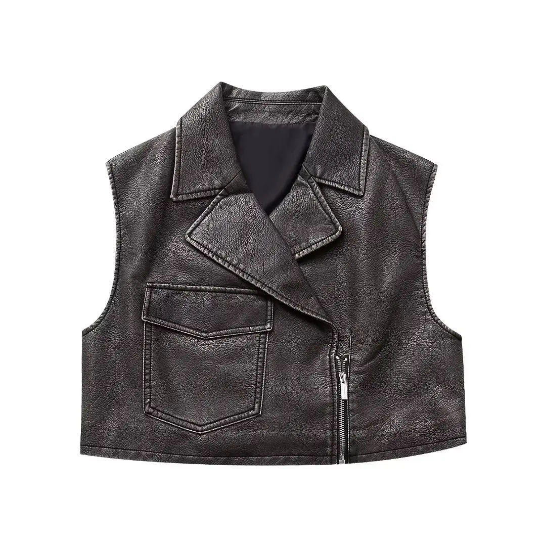 Women New Fashion Imitation Leather Short Vest Coat Vintage Sleeveless Zipper Pocket All-match Casual Female Outerwear Chic Top
Women New Fashion Imitation Leather Short Vest Coat Vintage Sleeveless Zipper Pocket All-match Casual Female Outerwear Chic Top