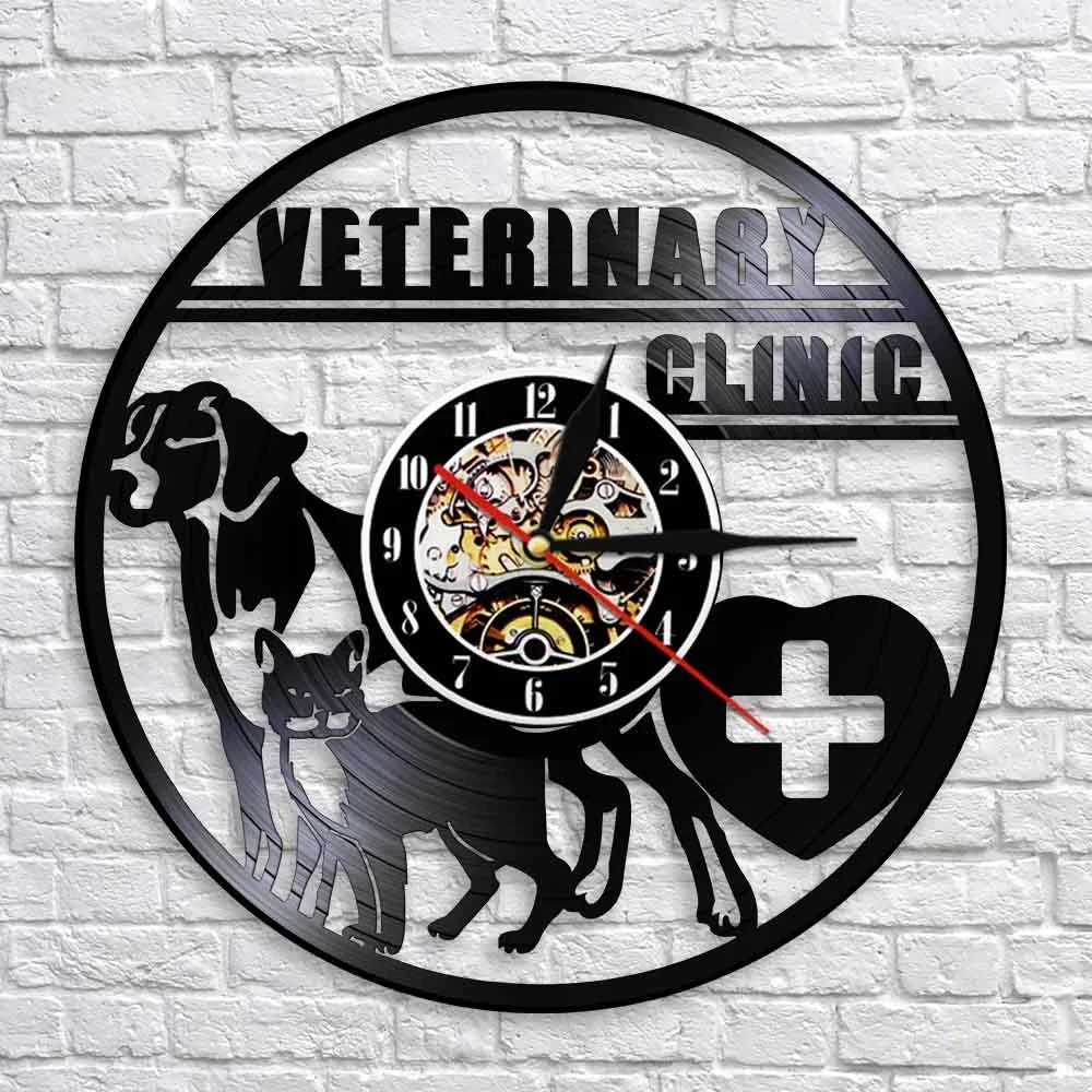 

Veterinary Clinic Veterinarian Wall Clock Dog And Cat Care Veterinary Hospital Vinyl Record Wall Clock Animal Lovers Vet Gifts