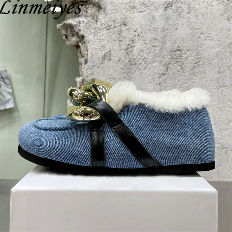 2023 New Fur Shoes Women Round Toe Gold Chain Decoration Wool Warm Winter Shoes Woman Genuine Leather Flat Loafers Women
2023 New Fur Shoes Women Round Toe Gold Chain Decoration Wool Warm Winter Shoes Woman Genuine Leather Flat Loafers Women