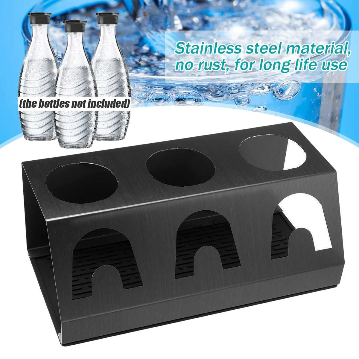 

Kitchen Dining Room Dual Holes Draining Rack Soda Bottles Dish Sodastreams Drainer Holder with Pad for Household Bottles Storage