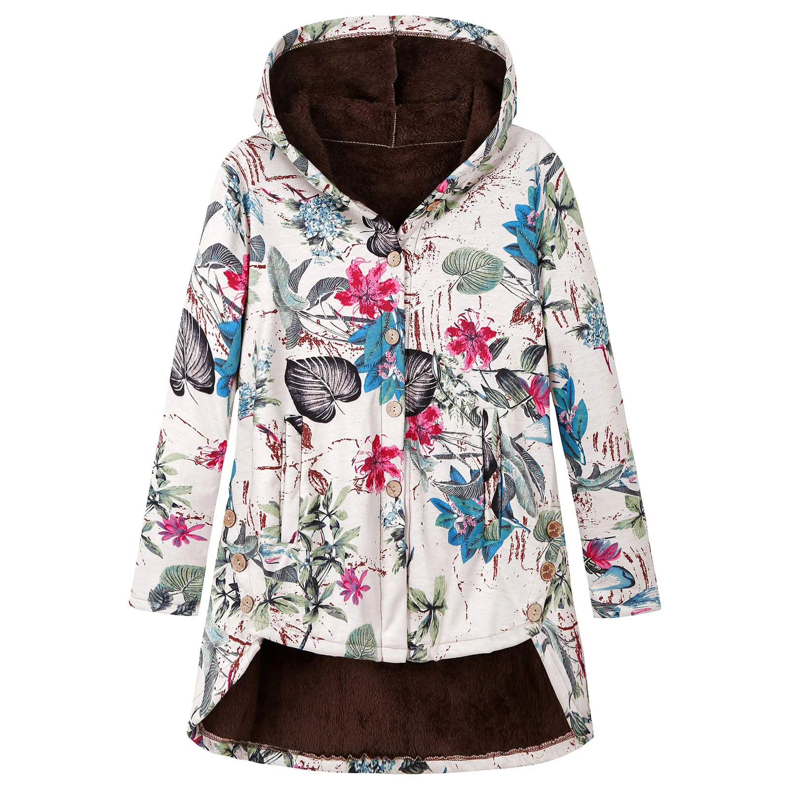 

2023 New Women Winter Warm Floral Hooded Jacket Flower Print Hoody Vintage Parka Mid-Length Hooded Cotton Coat Ropa de algodón