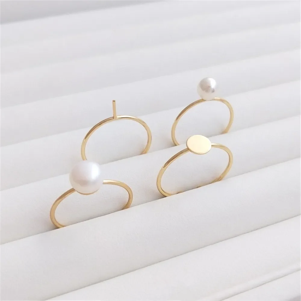 

14K plated gold DIY hand pinto ring paste ring face half hole bead needle inlaid pearl opening ring accessories
