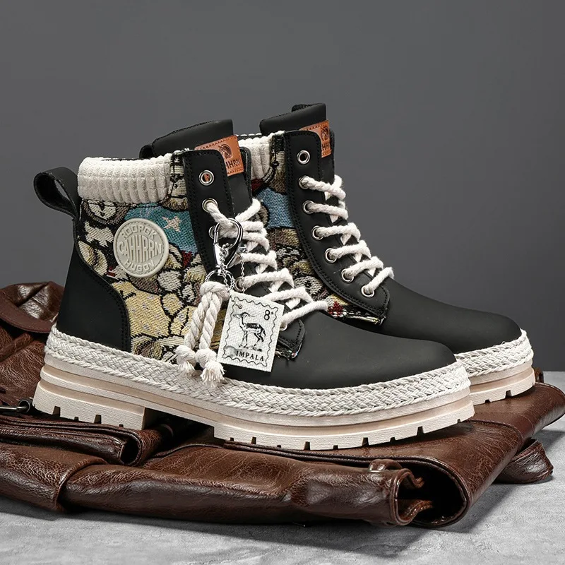 

Мужские зимние ботинки на платформе, черные ботинки на платформе, Уличная обувь, дизайнерская обувь для пустыни, мотоциклетные ботинки, 2023