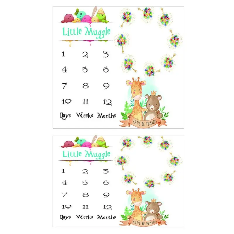 

Baby Monthly Record Growth Milestone Blanket Newborn Cartoon Animal Pattern Photography Props Photo for Creative Background