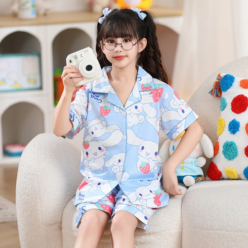 

Cinnamon children's short-sleeved suit summer thin section boys and girls lapel air-conditioning clothing pajamas wholesale