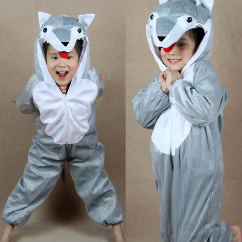 

Детский костюм серого волка для маленьких девочек и мальчиков, комбинезон с мультипликационными животными, волк для выступлений, детские костюмы на день рождения, комбинезоны