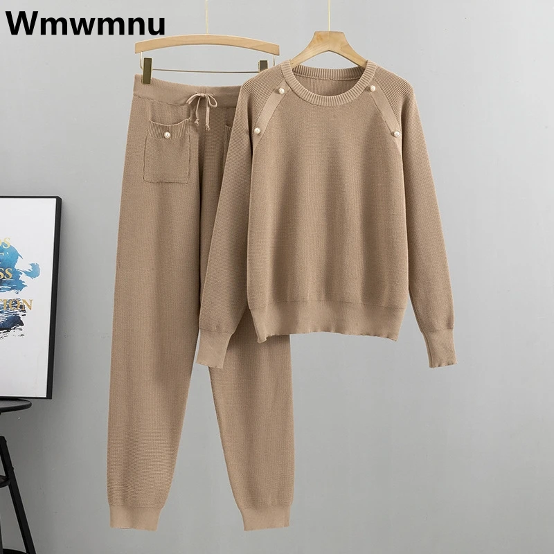 Casual Knitted Pants 2 Piece Sets Beading Pullover Outfits Korean Jogger Pantalones Suits Spring Women Sweatpants Conjuntos
Casual Knitted Pants 2 Piece Sets Beading Pullover Outfits Korean Jogger Pantalones Suits Spring Women Sweatpants Conjuntos