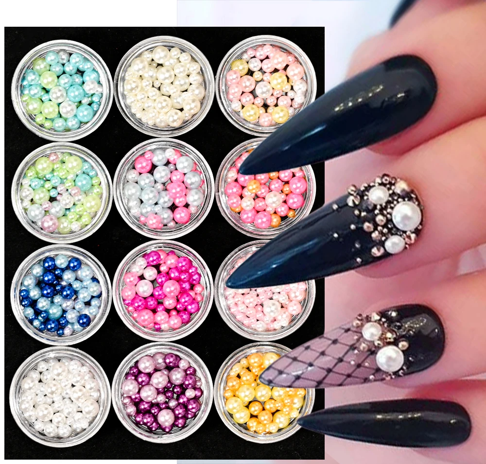 

300pcs Charm Full Round Pearls 3D Nail Art Rhinestones Pearl Bead Mixed Size(2.5-5mm) White Jewelry Designs Manicure Accessories