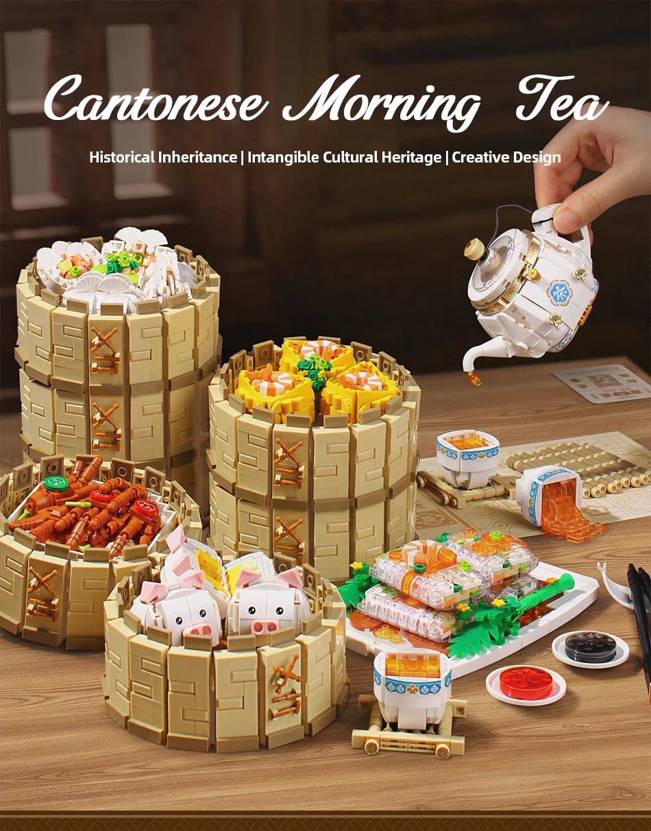 Creative Chinese Morning Tea Snack Building Blocks Dumplings Buns Teapot Food Model Bricks Set Children DIY Toys Holiday Gifts Creative Chinese Morning Tea Snack Building Blocks Dumplings Buns Teapot Food Model Bricks Set Children DIY Toys Holiday Gifts