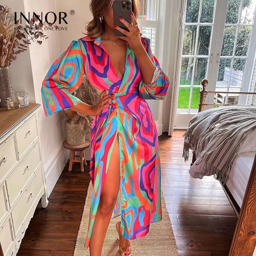 L31 INNOR Sexy Tie-up Wrap Split Robe Party Dress Women Elegant Colorful Print BoHo BeachLady Fashion Long Sleeve Lapel Shirt
L31 INNOR Sexy Tie-up Wrap Split Robe Party Dress Women Elegant Colorful Print BoHo BeachLady Fashion Long Sleeve Lapel Shirt