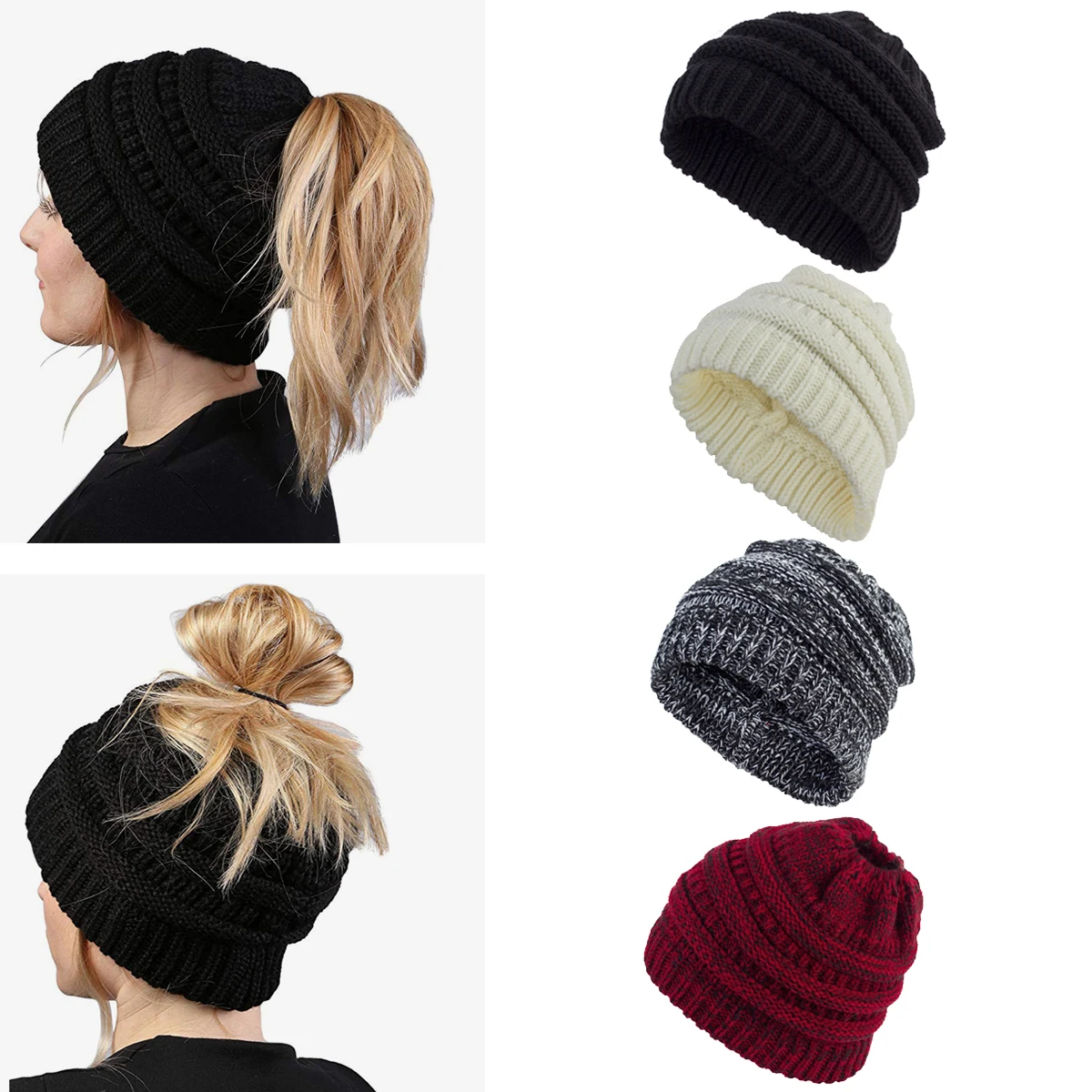 2023 New Women Hats Autumn Winter Ponytail Beanie Hat Warmer Solid Color Lady Stretch Knitted Crochet Beanies Hats Cap Outdoor
2023 New Women Hats Autumn Winter Ponytail Beanie Hat Warmer Solid Color Lady Stretch Knitted Crochet Beanies Hats Cap Outdoor