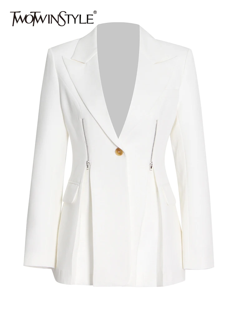 TWOTWINSTYLE White Slim Blazer For Women Notched Collar Long Sleeve Solid Minimalist Casual Blazers Female Fashion Clothing 2022
TWOTWINSTYLE White Slim Blazer For Women Notched Collar Long Sleeve Solid Minimalist Casual Blazers Female Fashion Clothing 2022