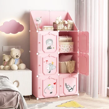Storage Cabinet Thick Portable Closet Wardrobe Cartoon Wardrobe for Children At Home Simple Personality Wardrobe In Bedroom