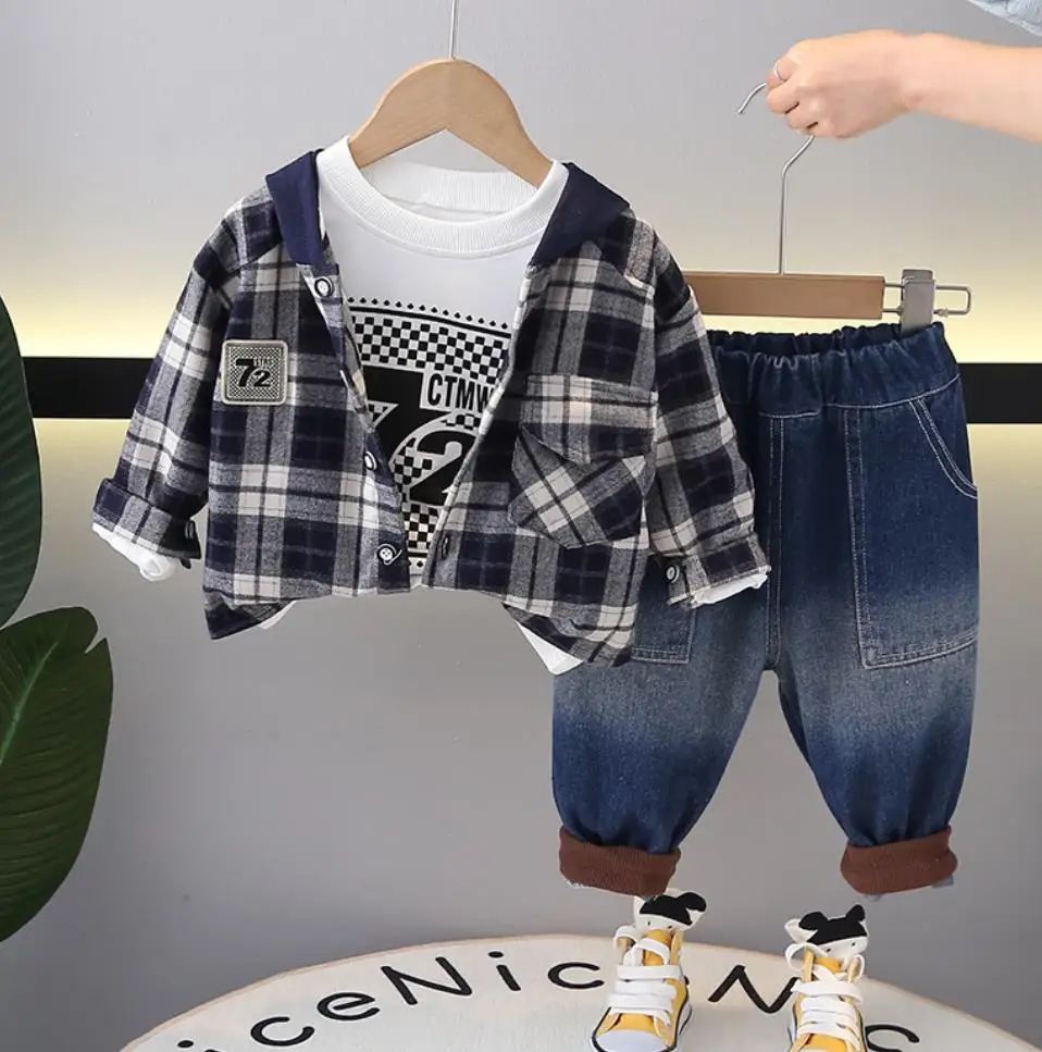 2024 New Style Baby Boys Outfits Sets Fall Kids Hooded Plaid Jacket White T-shirt Jeans 3Pcs Suits Toddler Children Clothing
2024 New Style Baby Boys Outfits Sets Fall Kids Hooded Plaid Jacket White T-shirt Jeans 3Pcs Suits Toddler Children Clothing